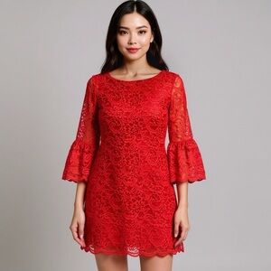 Cynthia Steffe Red Lace Ruffle Sleeve Summer Dress